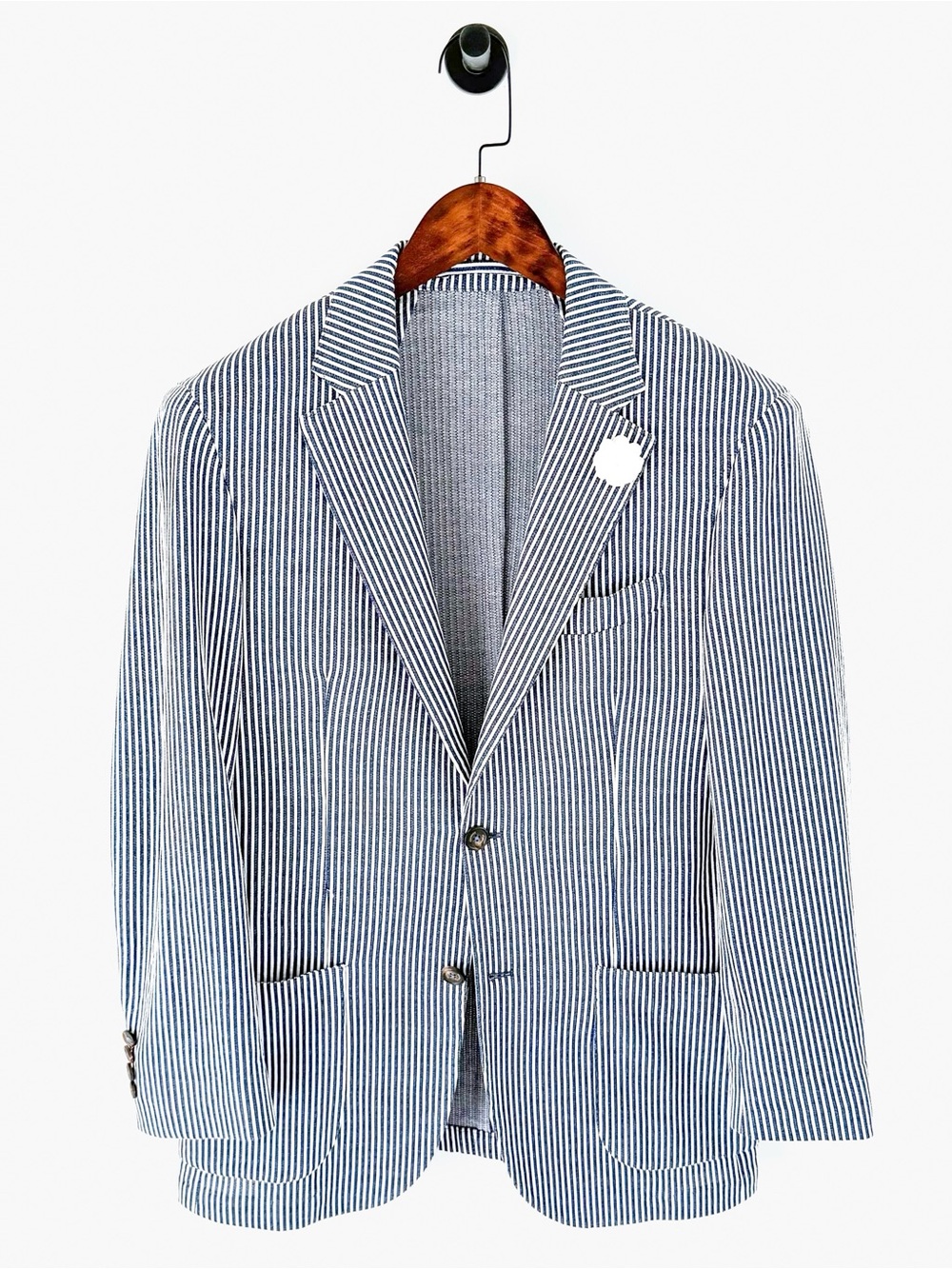 Eleventy Cotton Seersucker Blazer Men's Navy and White Striped Sport Coat 38R